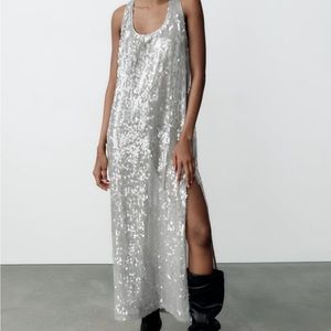 Zara sequin dress silver